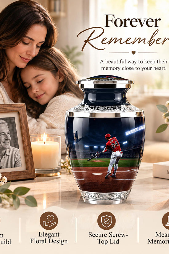 Baseball Player Cremation Urn for Ashes - Red Jersey Baseball Memorial Urn