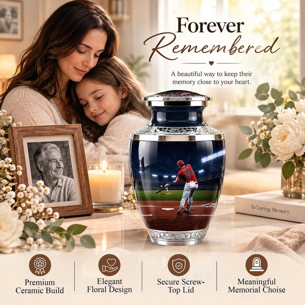Baseball Player Cremation Urn for Ashes - Red Jersey Baseball Memorial Urn