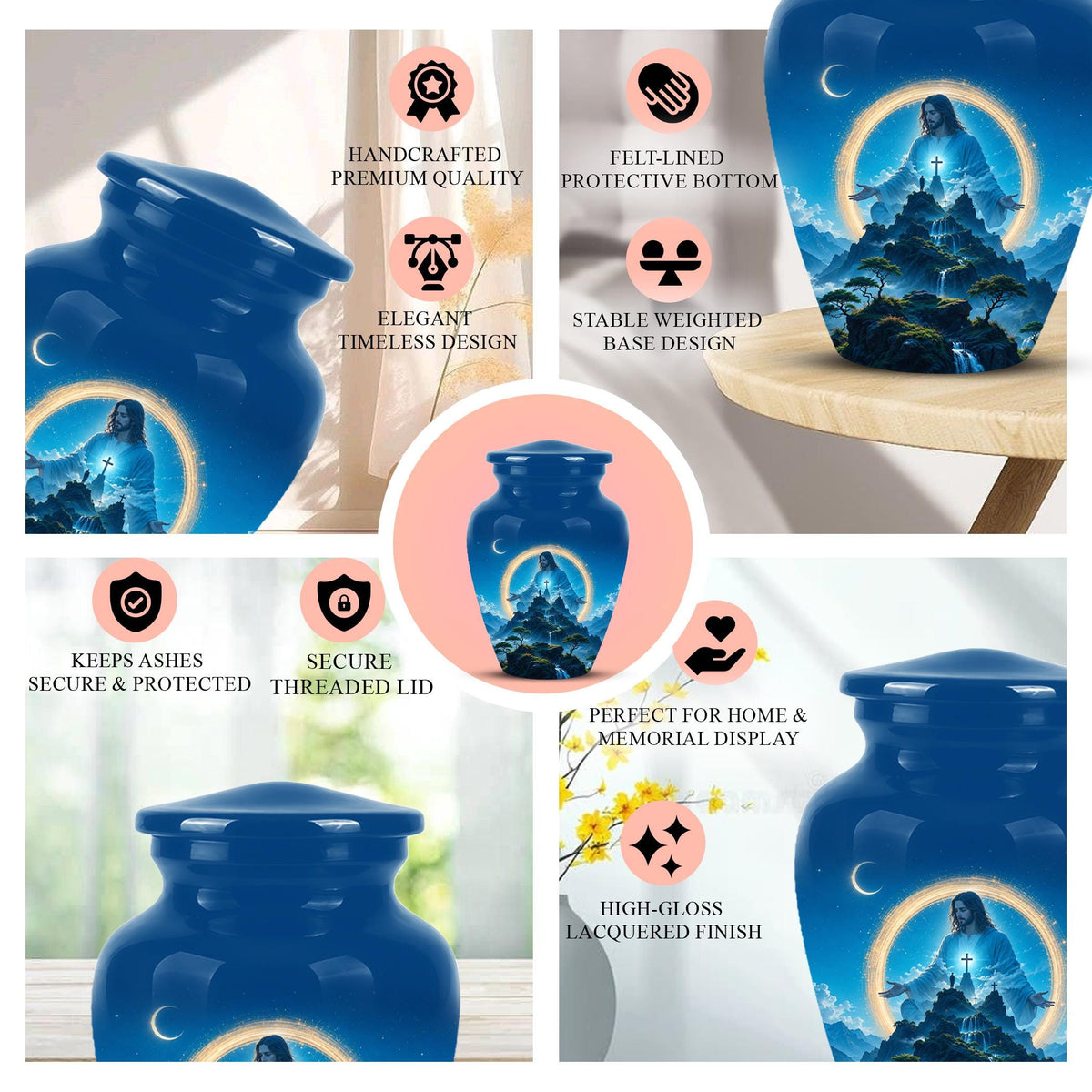 Personalized Jesus Cremation Urn for Ashes, Jesus Christ Mountain Memorial Urn - Christian Religious Tribute Urn, Heavenly Faith Memorial