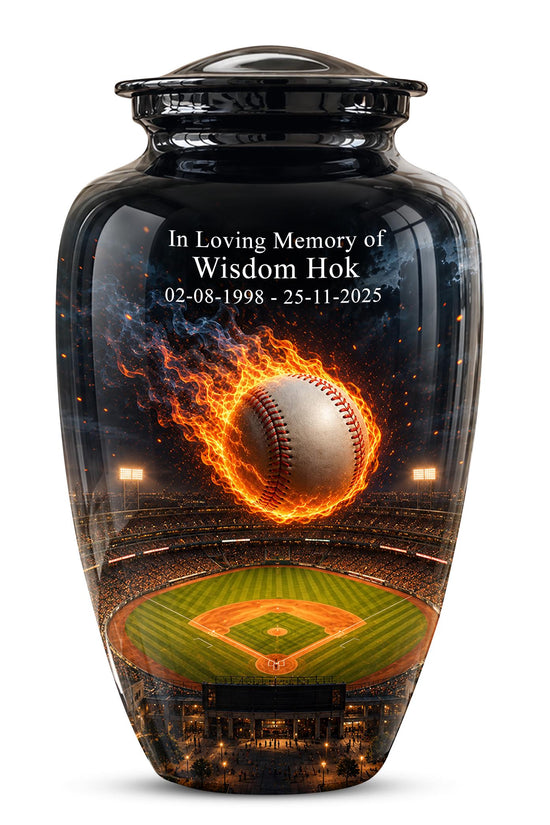 Baseball Cremation Urn for Ashes - Flaming Baseball Memorial Urn