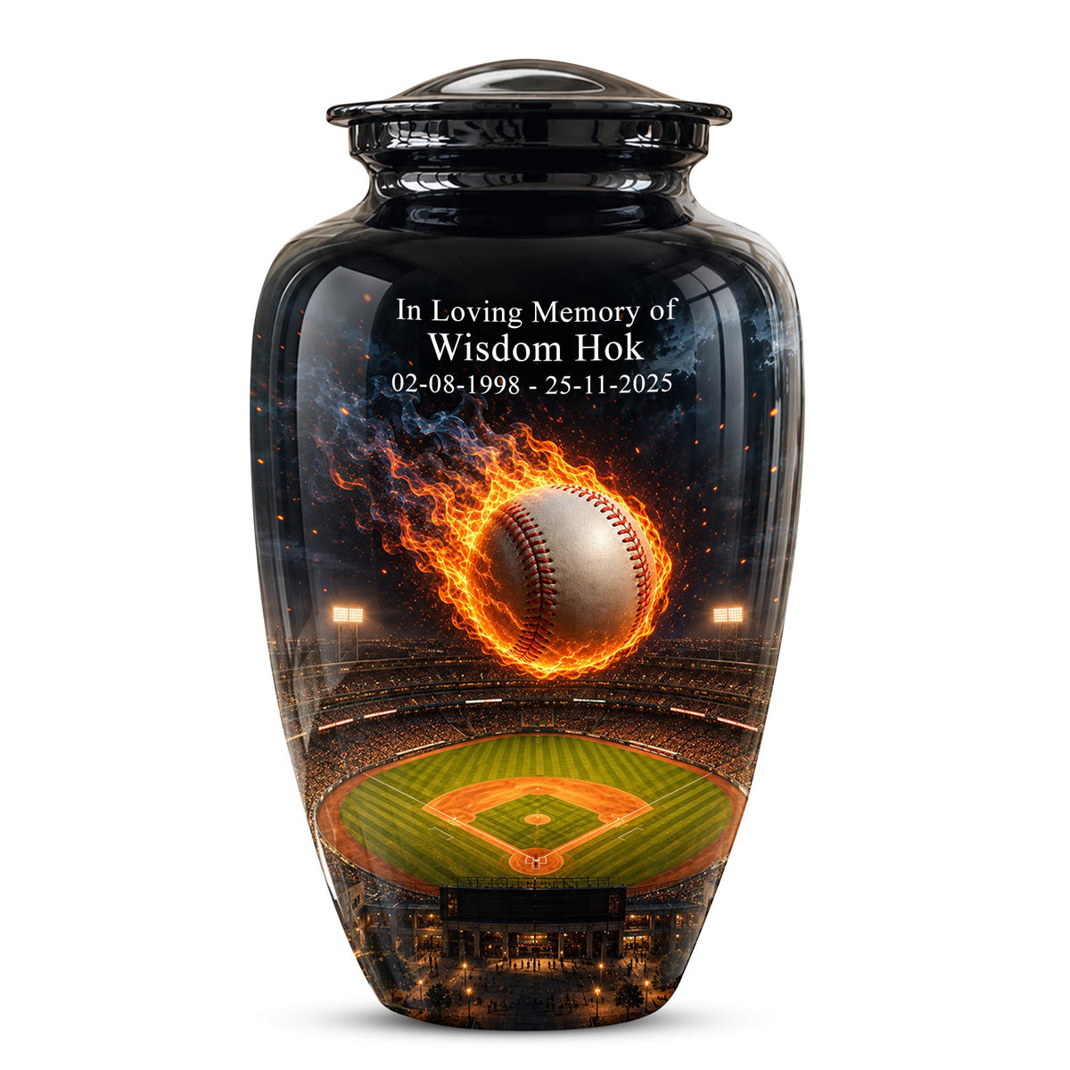 Baseball Cremation Urn for Ashes - Flaming Baseball Memorial Urn