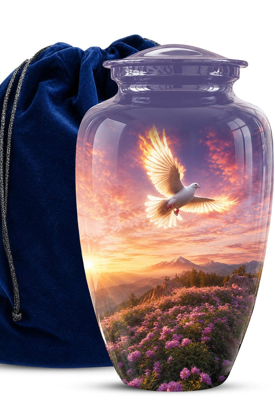 Personalized White Dove Cremation Urn for Ashes - Sunset Dove Memorial Urn, Pink Floral Heavenly