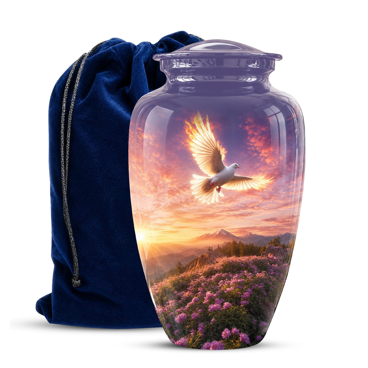 Personalized White Dove Cremation Urn for Ashes - Sunset Dove Memorial Urn, Pink Floral Heavenly