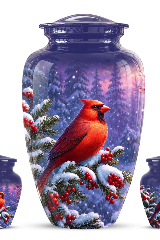 Cardinal Winter Memorial Urn, Red Bird Ashes Keepsake (200 Cubic)