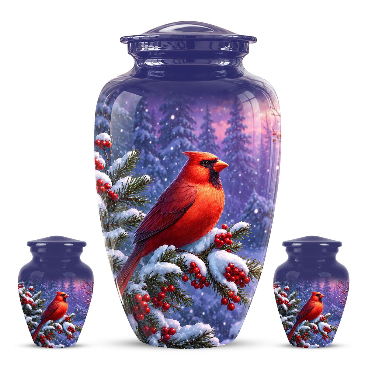 Cardinal Winter Memorial Urn, Red Bird Ashes Keepsake (200 Cubic)