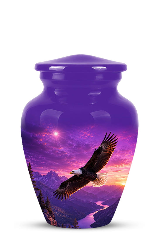 Bald Eagle Cremation Urn for Ashes - Purple Sunset Mountain Memorial Urn