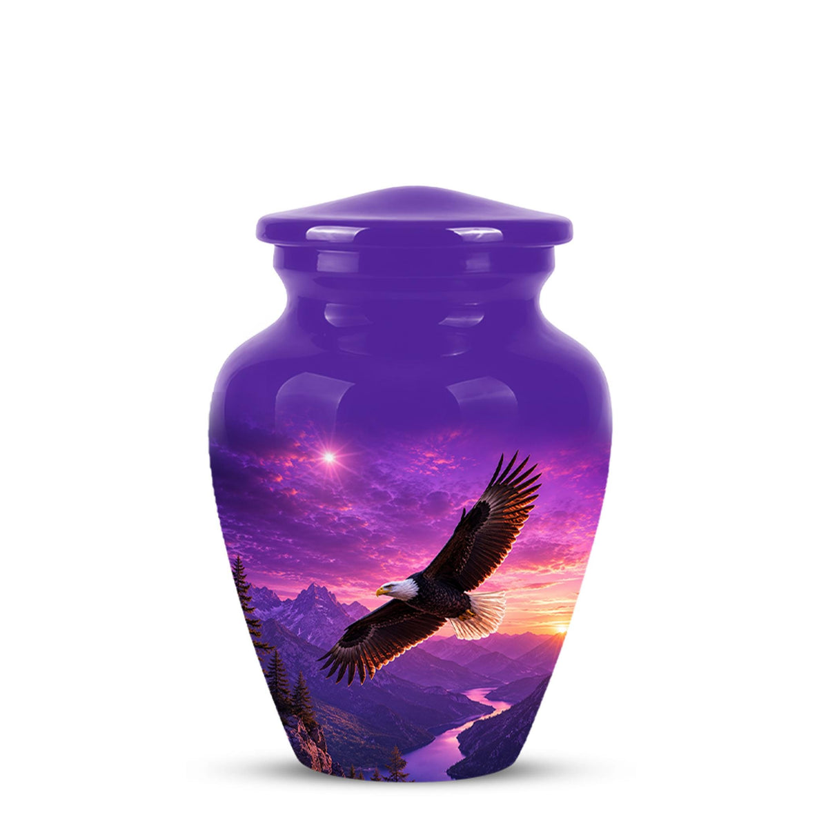 Bald Eagle Cremation Urn for Ashes - Purple Sunset Mountain Memorial Urn