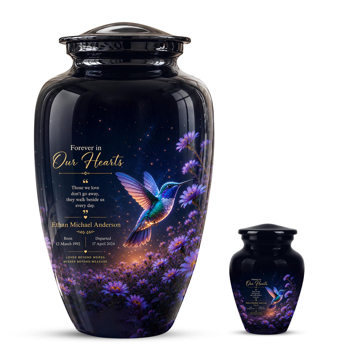 Personalized Hummingbird Cremation Urn - Floral Garden Memorial Keepsake (200 Cubic)