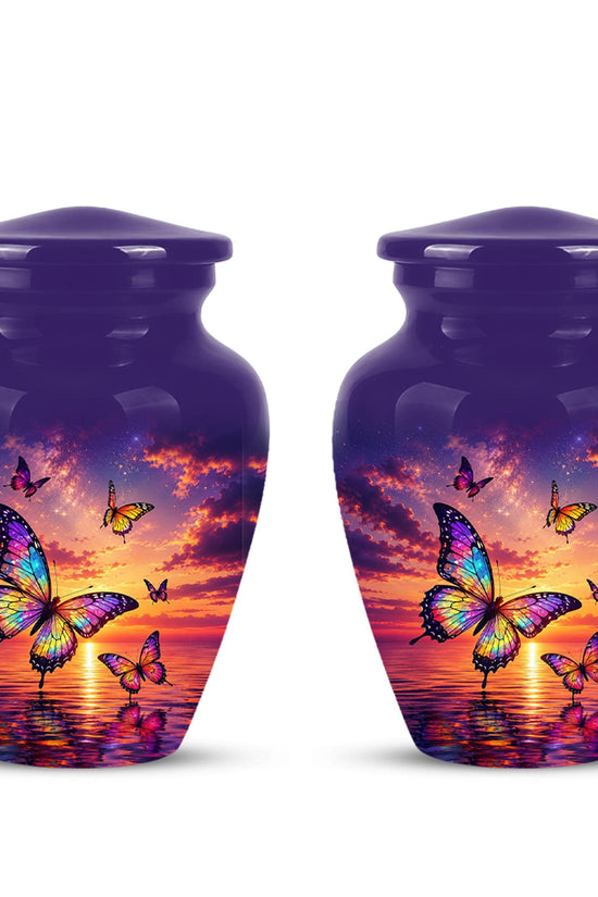 Personalized Butterfly Cremation Urn - Sunset Memorial Keepsake, Metal Ashes Urn