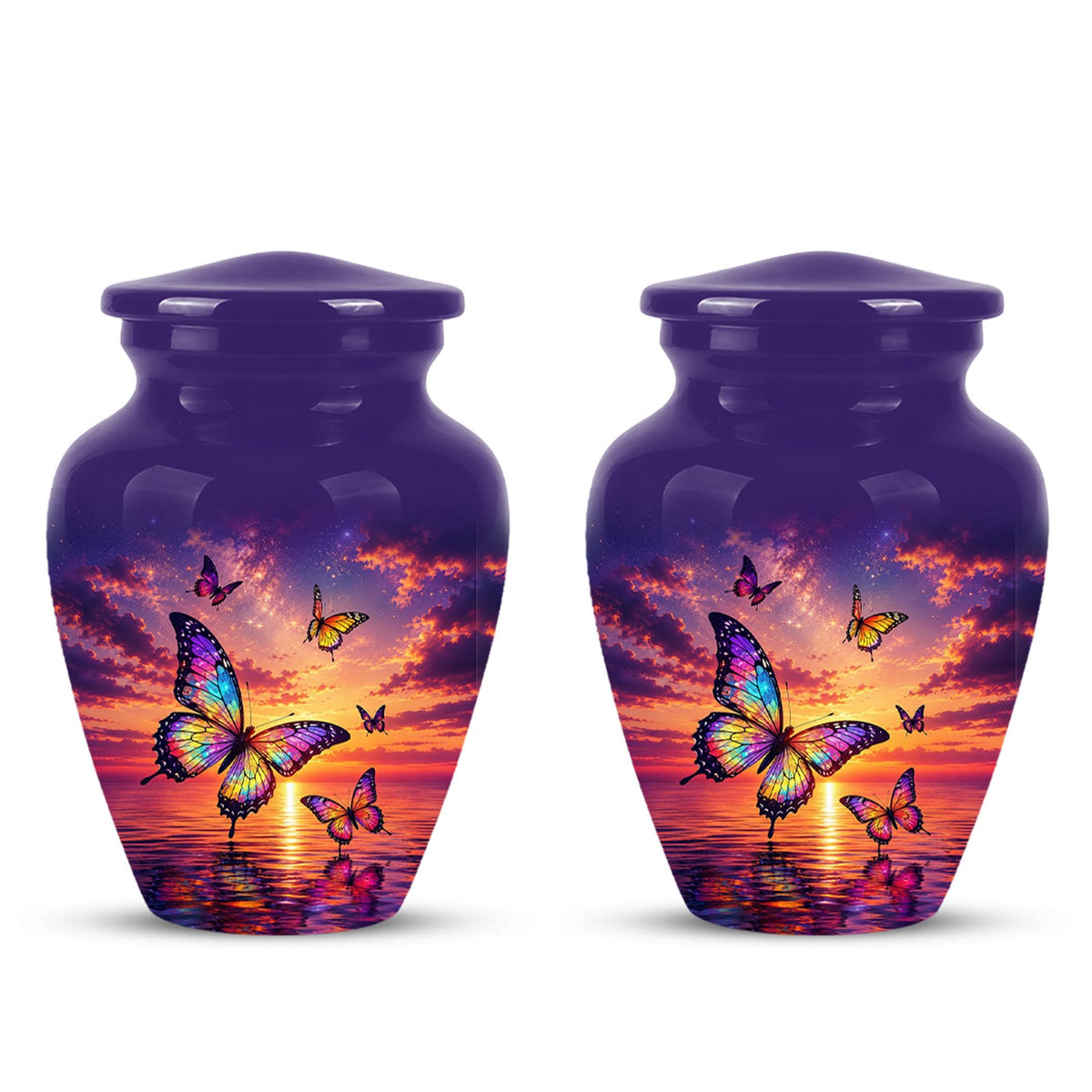 Personalized Butterfly Cremation Urn - Sunset Memorial Keepsake, Metal Ashes Urn