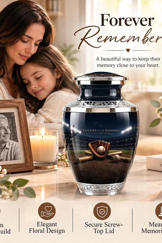 Baseball Glove Cremation Urn for Ashes - Silver Baseball Memorial Urn