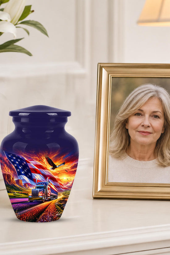 American Flag Truck Cremation Urn for Ashes - Patriotic Eagle Memorial Urn