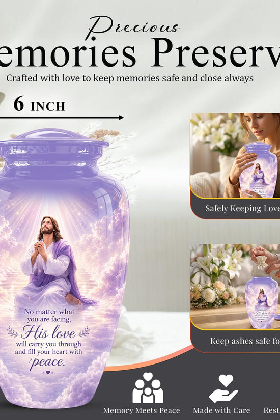 Christian Jesus Urn for Human Ashes, Memorial Keepsake, Religious Funeral Tribute