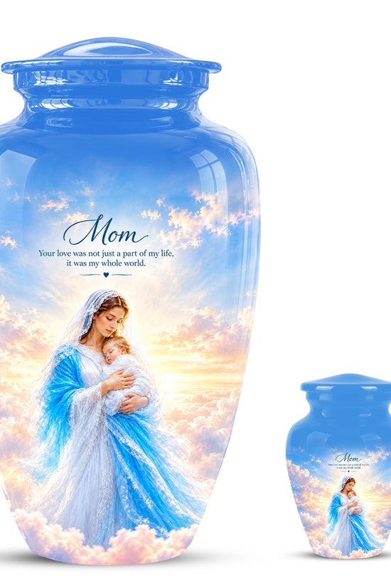 Personalized Mother Mary Cremation Urn, Catholic Memorial Ashes (200 Cubic)