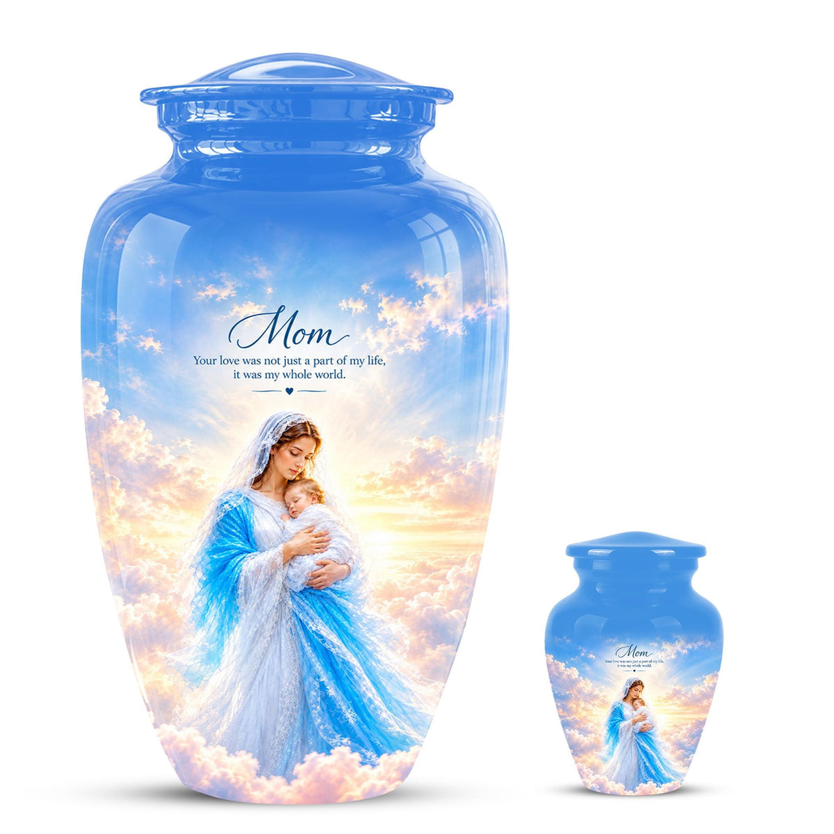 Personalized Mother Mary Cremation Urn, Catholic Memorial Ashes (200 Cubic)