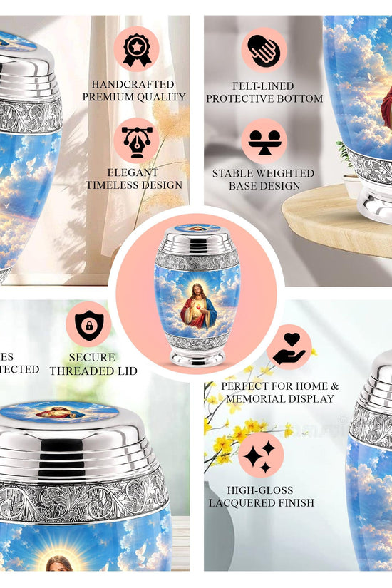 Personalized Jesus Cremation Urn - Christian Memorial Ashes, Sacred Heart (200 Cubic)