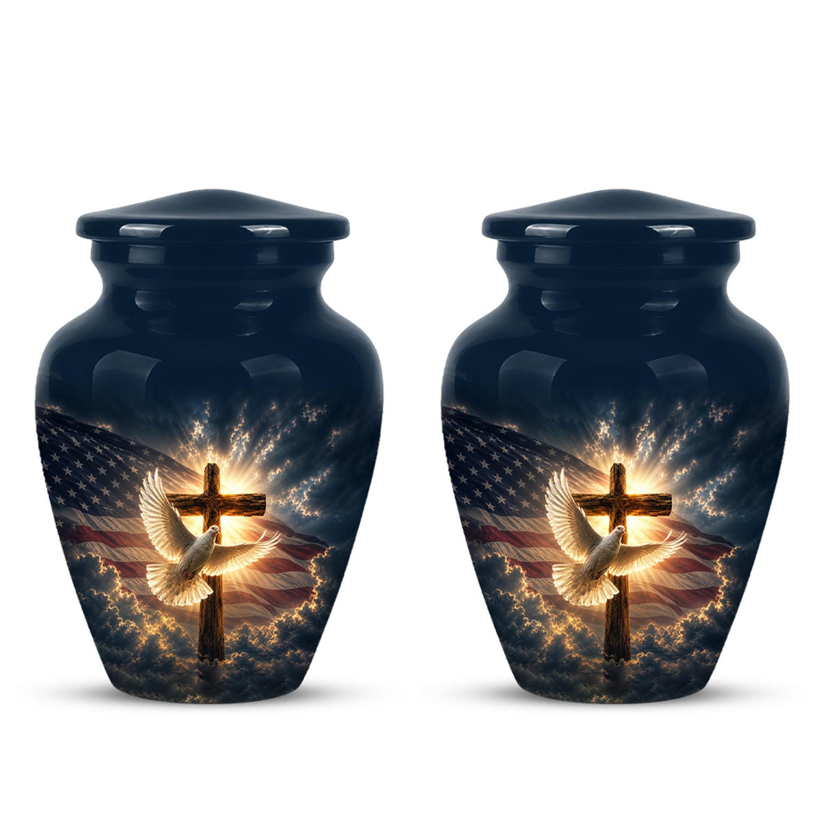 Christian Cremation Urn, American Flag - Cross Dove Memorial, Religious Keepsake