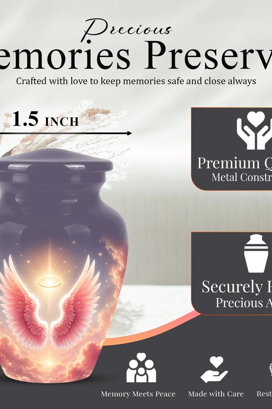 Pink Angel Wings Memorial Urn - Personalized Heavenly Cremation Urn