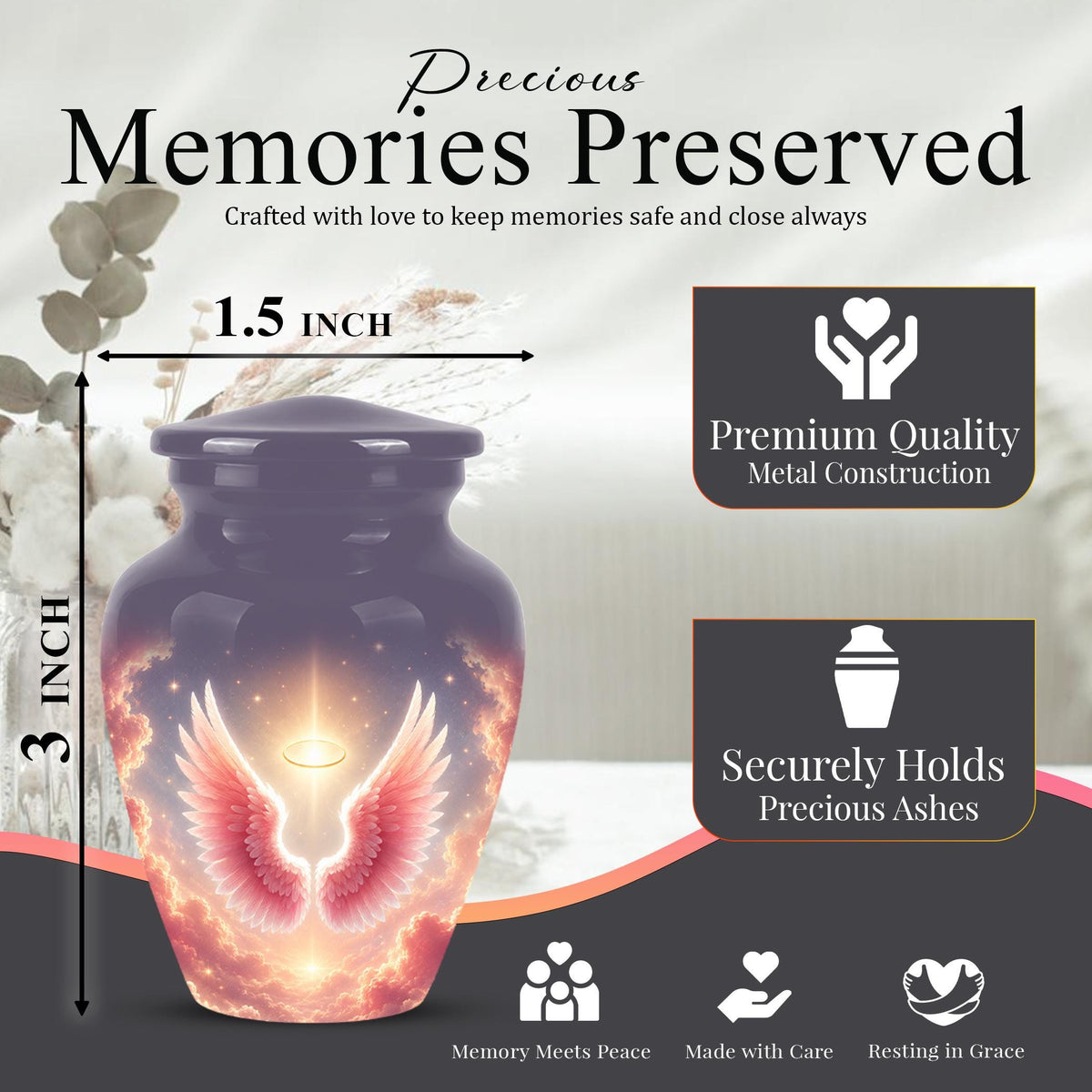 Pink Angel Wings Memorial Urn - Personalized Heavenly Cremation Urn