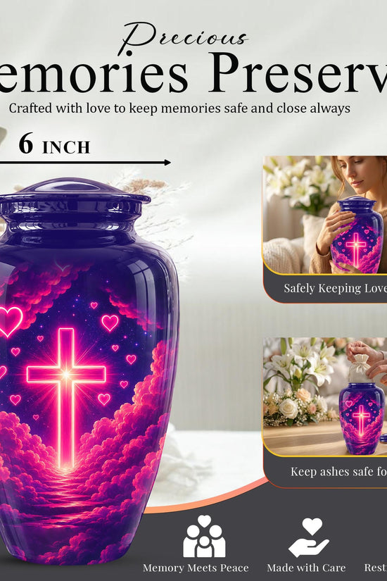 Christian Cremation Urn, Glowing Cross Memorial, Adult Ashes Urn, Religious Funeral Keepsake