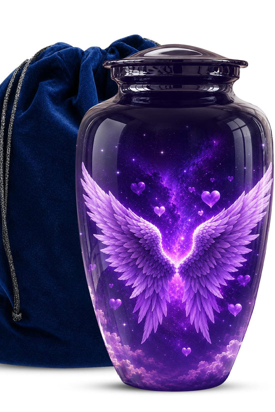 Personalized Purple Memorial Urn - Angel Wings Funeral Urn, Custom Tribute