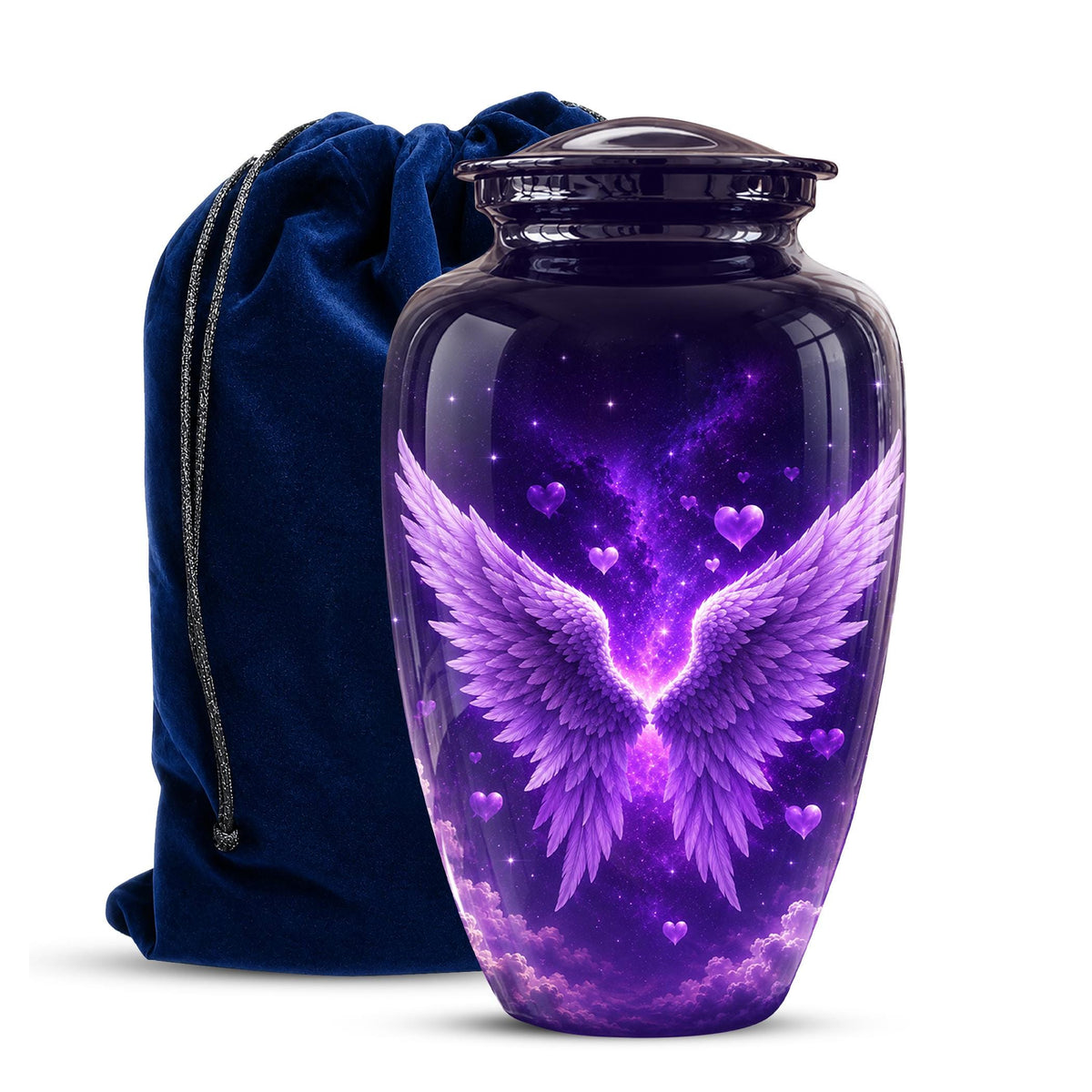 Personalized Purple Memorial Urn - Angel Wings Funeral Urn, Custom Tribute