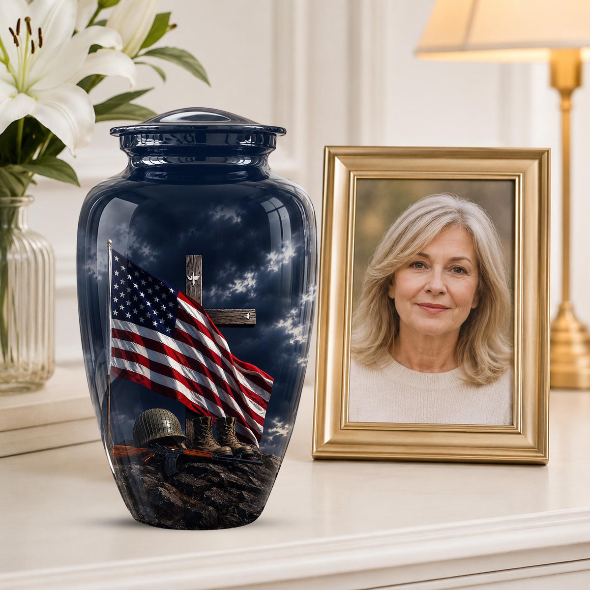 American Flag Military Urn ? Veteran Memorial Cremation Ashes Keepsake