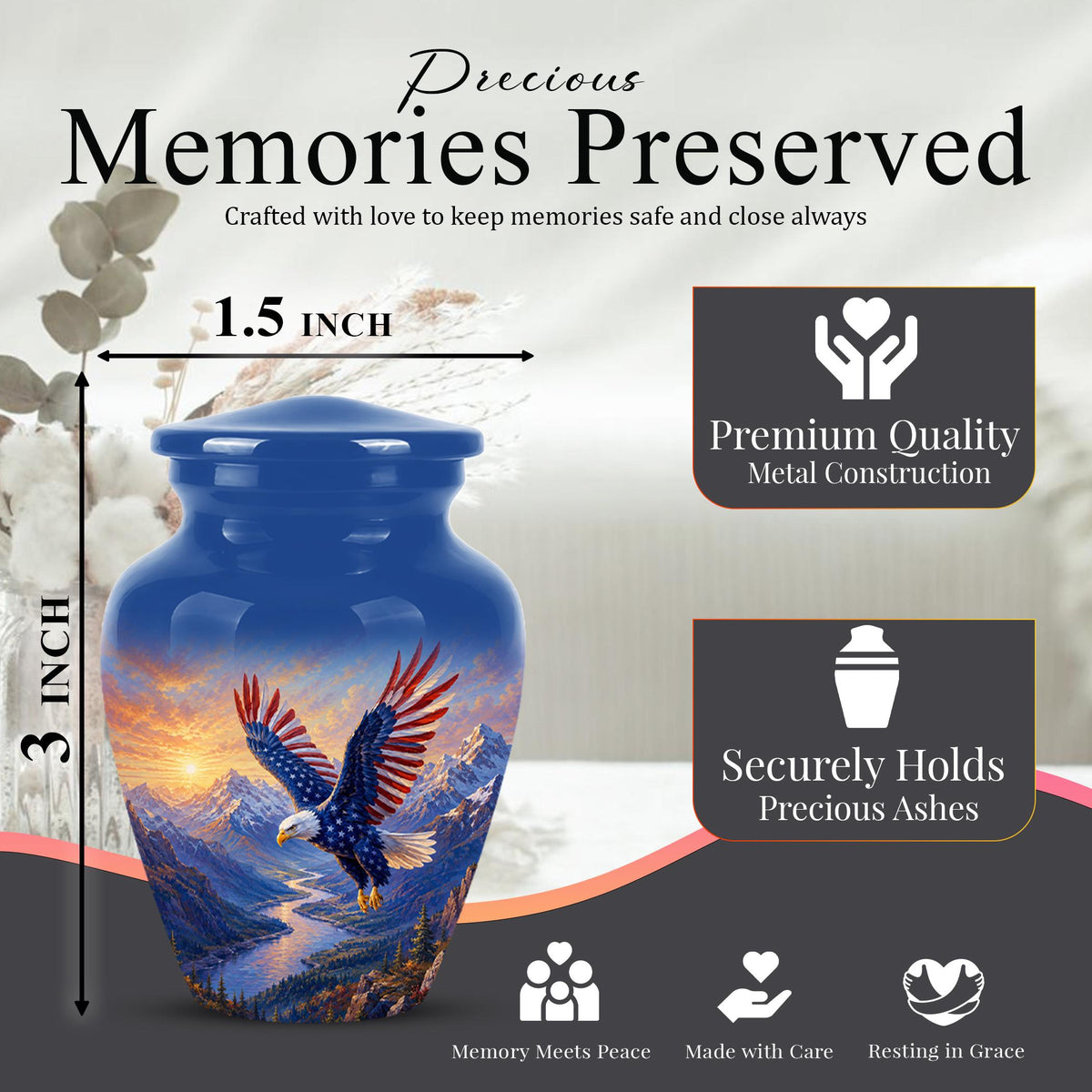 Bald Eagle Cremation Urn for Ashes - Blue Mountain Eagle Memorial Urn
