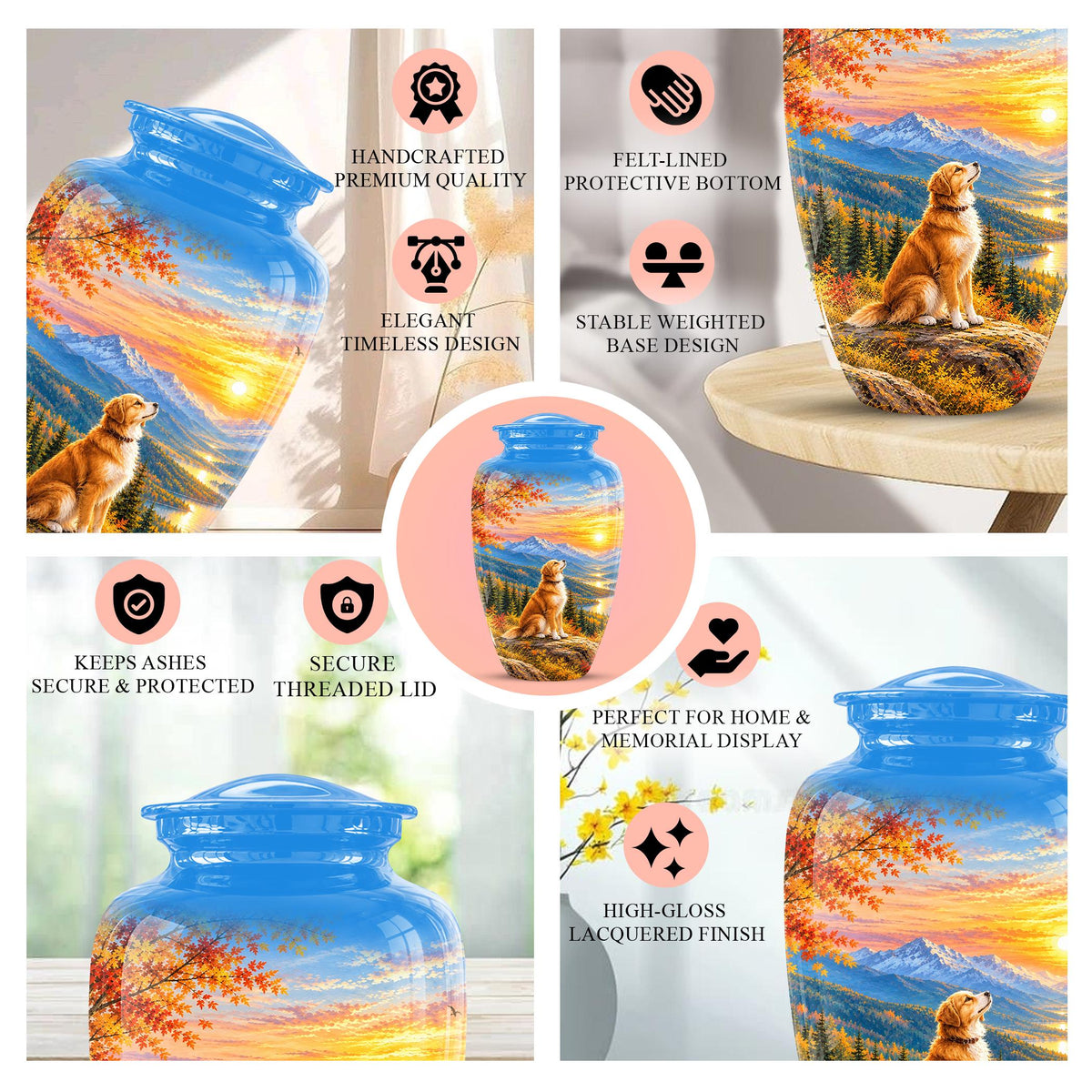 Personalized Golden Retriever Cremation Urn for Ashes, Mountain Dog Memorial Urn, Golden Retriever Tribute Urn - Nature Pet Memorial (200 Cubic)