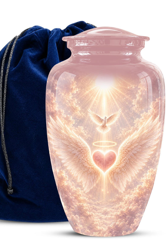 Personalized Angel Wings Cremation Urn for Ashes - Pink Heart Memorial Urn, Heavenly Dove Tribute