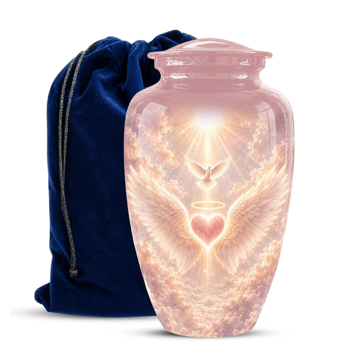 Personalized Angel Wings Cremation Urn for Ashes - Pink Heart Memorial Urn, Heavenly Dove Tribute