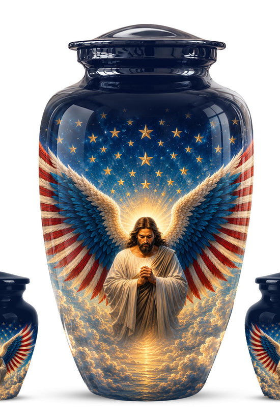 Personalized Christian Memorial Urn - Jesus Angel Wings Cremation Urn (200 Cubic)
