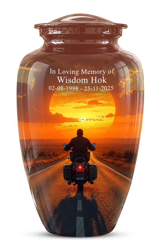 Motorcycle Cremation Urn ? Sunset Ride Memorial Tribute for Adults