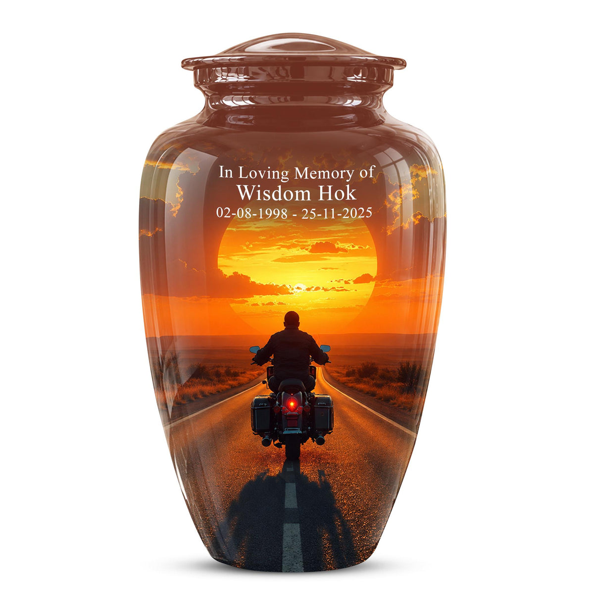 Motorcycle Cremation Urn ? Sunset Ride Memorial Tribute for Adults