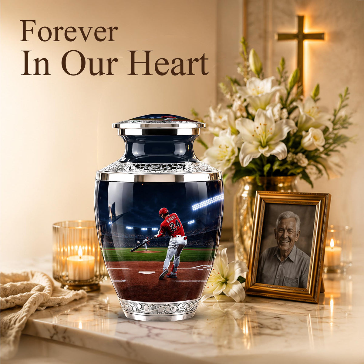 Baseball Player Cremation Urn for Ashes - Red Jersey Baseball Memorial Urn