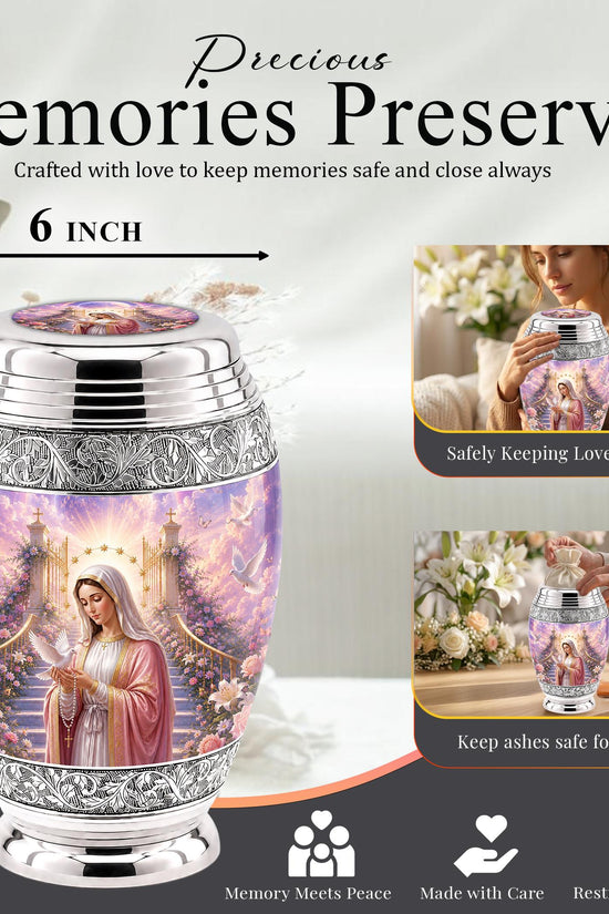 Personalized Mother Mary Cremation Urn, Catholic Memorial Ashes, Religious Funeral Urn