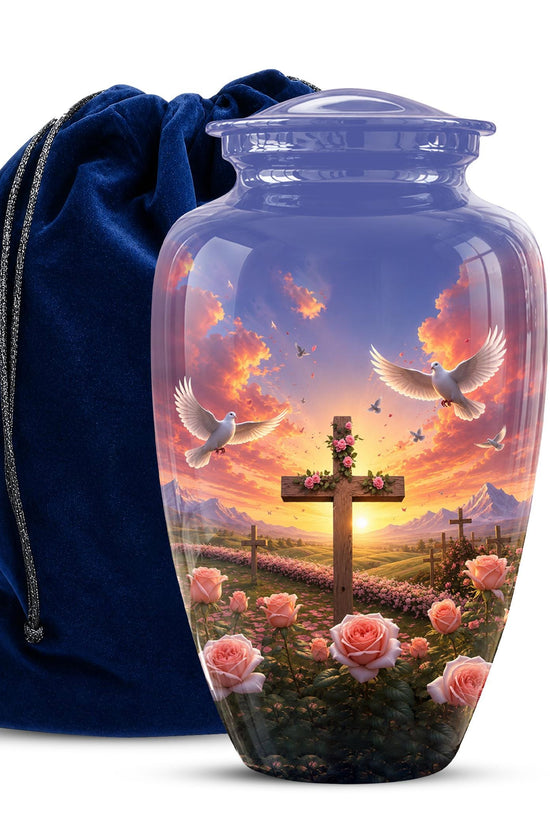 Faith Memorial Ashes Keepsake - Cross Dove Sunset Art