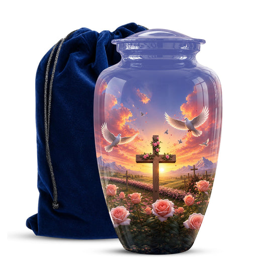 Faith Memorial Ashes Keepsake - Cross Dove Sunset Art