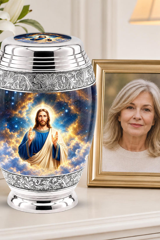 Personalized Jesus Cremation Urn - Celestial Christian Memorial Ashes Urn (200 Cubic)