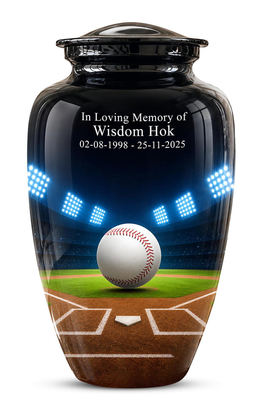 Baseball Cremation Urn for Ashes - Baseball Memorial Urn with Ball and Stadium Lights