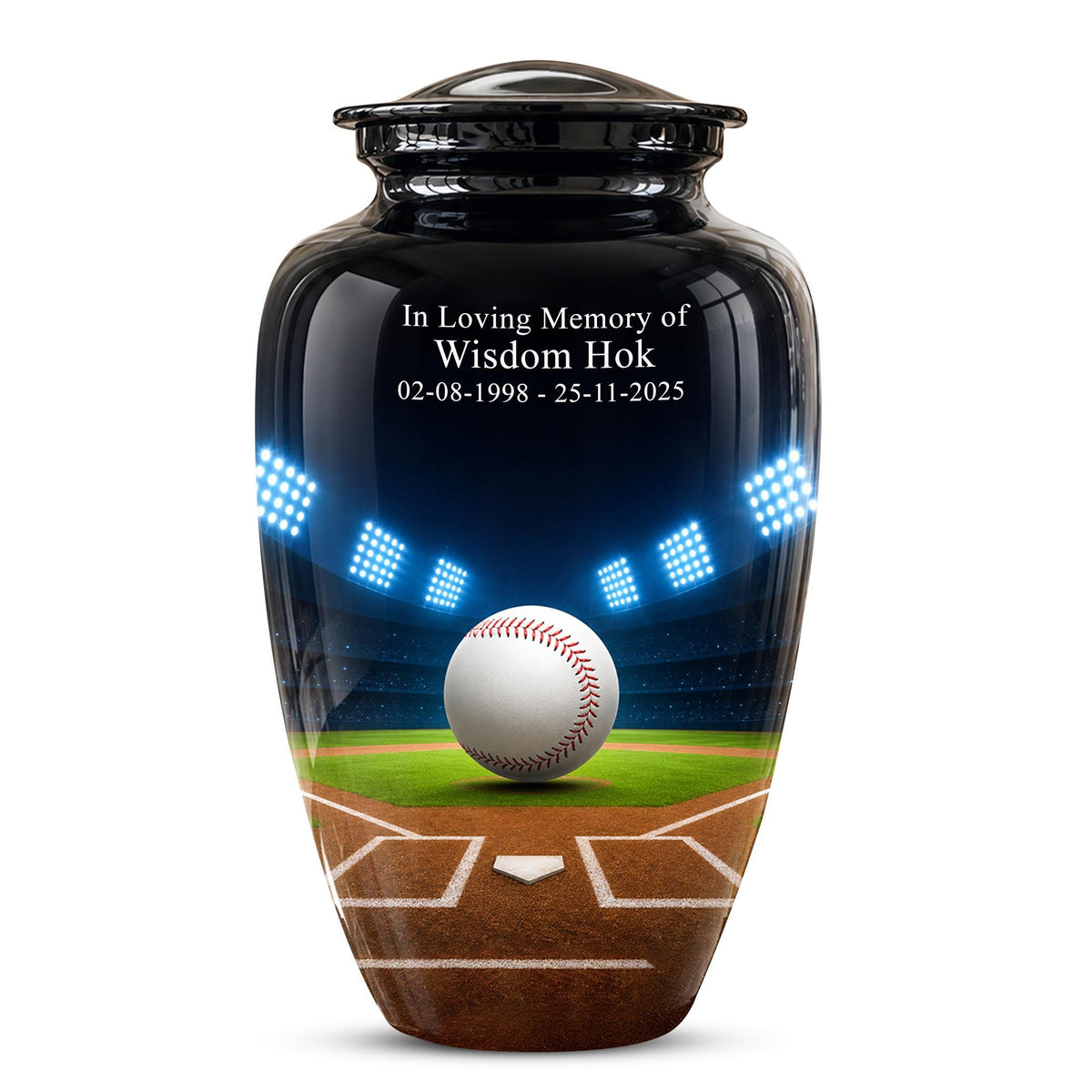 Baseball Cremation Urn for Ashes - Baseball Memorial Urn with Ball and Stadium Lights