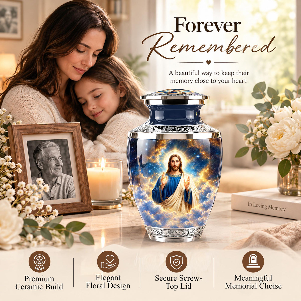 Personalized Jesus Memorial Urn - Christian Cremation Urn, 200 Cubic  Inches