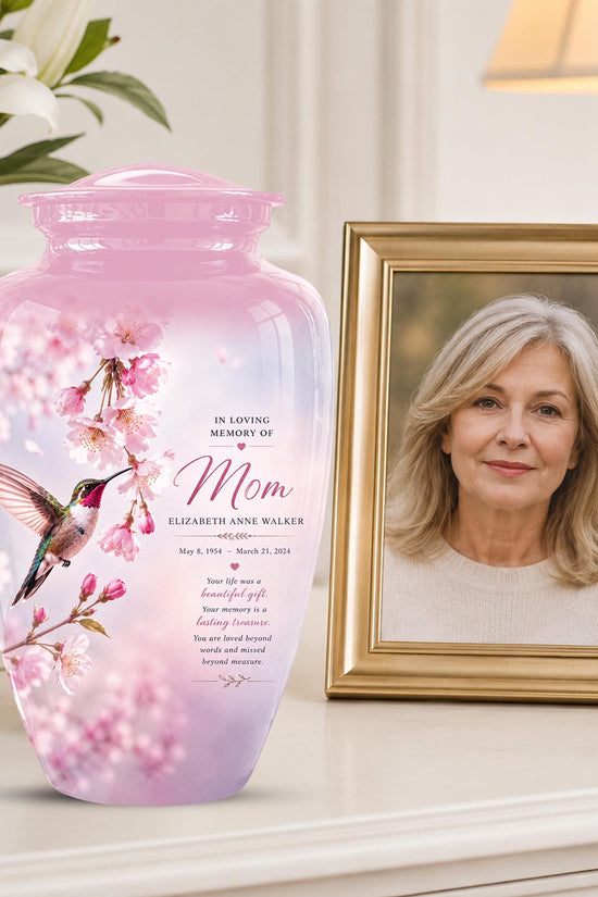Personalized Hummingbird Memorial Urn for Mom - Keepsake Cremation Ashes Tribute