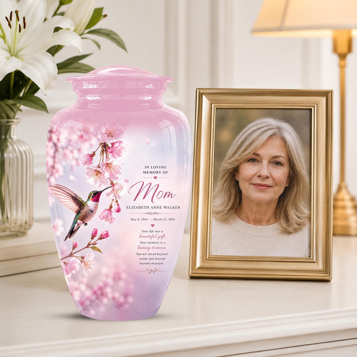 Personalized Hummingbird Memorial Urn for Mom - Keepsake Cremation Ashes Tribute