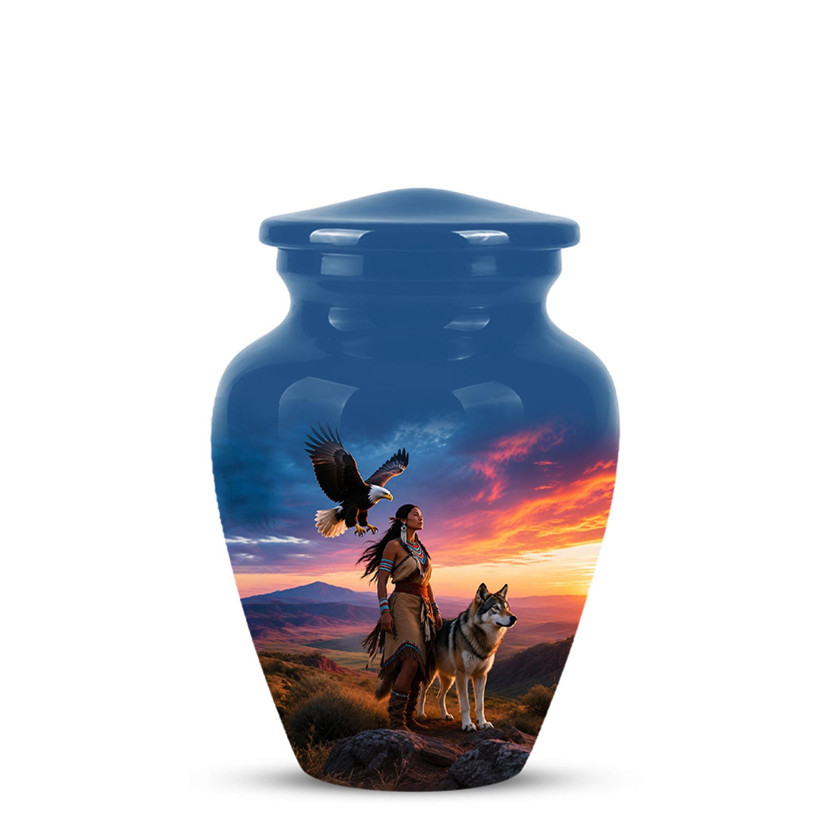 Personalized Native American Cremation Urn for Ashes - Eagle & Wolf Memorial Urn, Custom Human Ashes Urn, Spiritual Funeral Urn