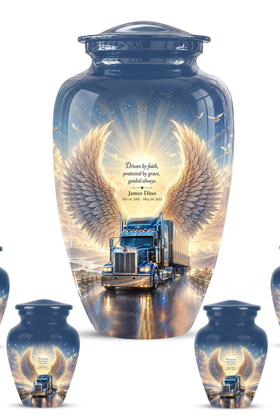 Personalized Truck Cremation Urn - Angel Wings Memorial Keepsake