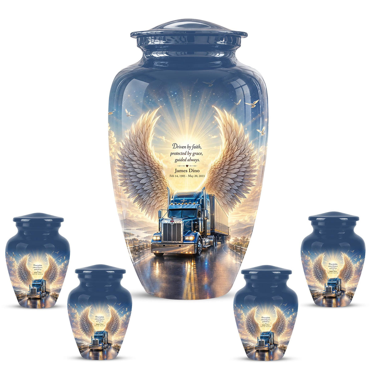 Personalized Truck Cremation Urn - Angel Wings Memorial Keepsake