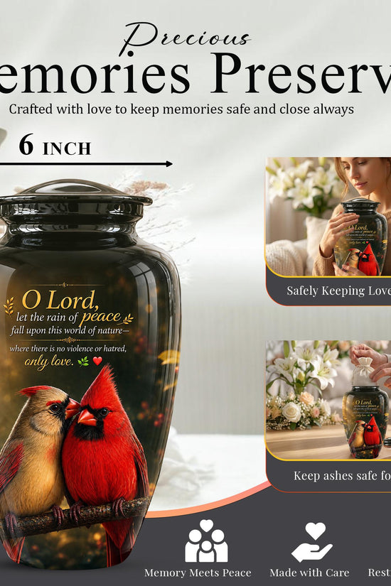 Cardinal Cremation Urn, Vibrant Bird Memorial Tribute, Christian Peace Keepsake