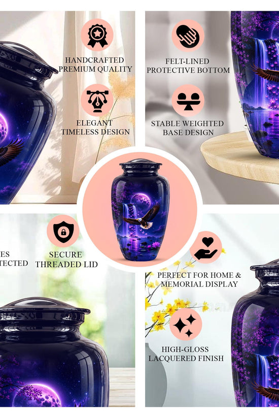 Eagle Cremation Urn for Ashes - Purple Waterfall Bald Eagle Memorial Urn