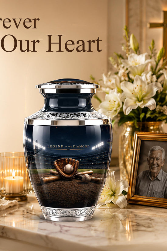 Baseball Glove Cremation Urn for Ashes - Silver Baseball Memorial Urn